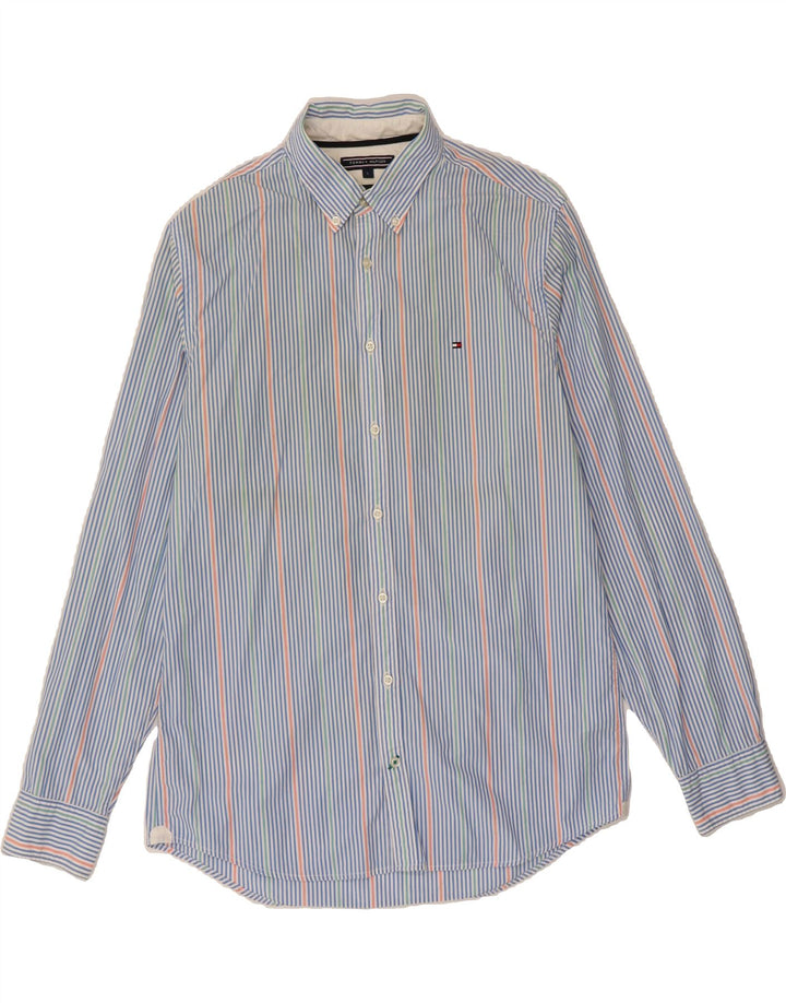 TOMMY HILFIGER Mens Regular Fit Shirt Large Blue Striped Cotton Vintage Tommy Hilfiger and Second-Hand Tommy Hilfiger from Messina Hembry 