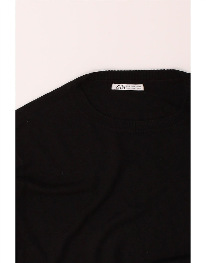 ZARA Mens Crew Neck Jumper Sweater XL Black Viscose Vintage Zara and Second-Hand Zara from Messina Hembry 