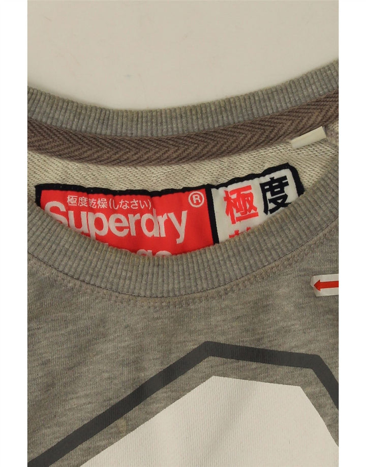 Superdry Womens Crop Graphic Sweatshirt Jumper UK 16 Large Grey Flecked