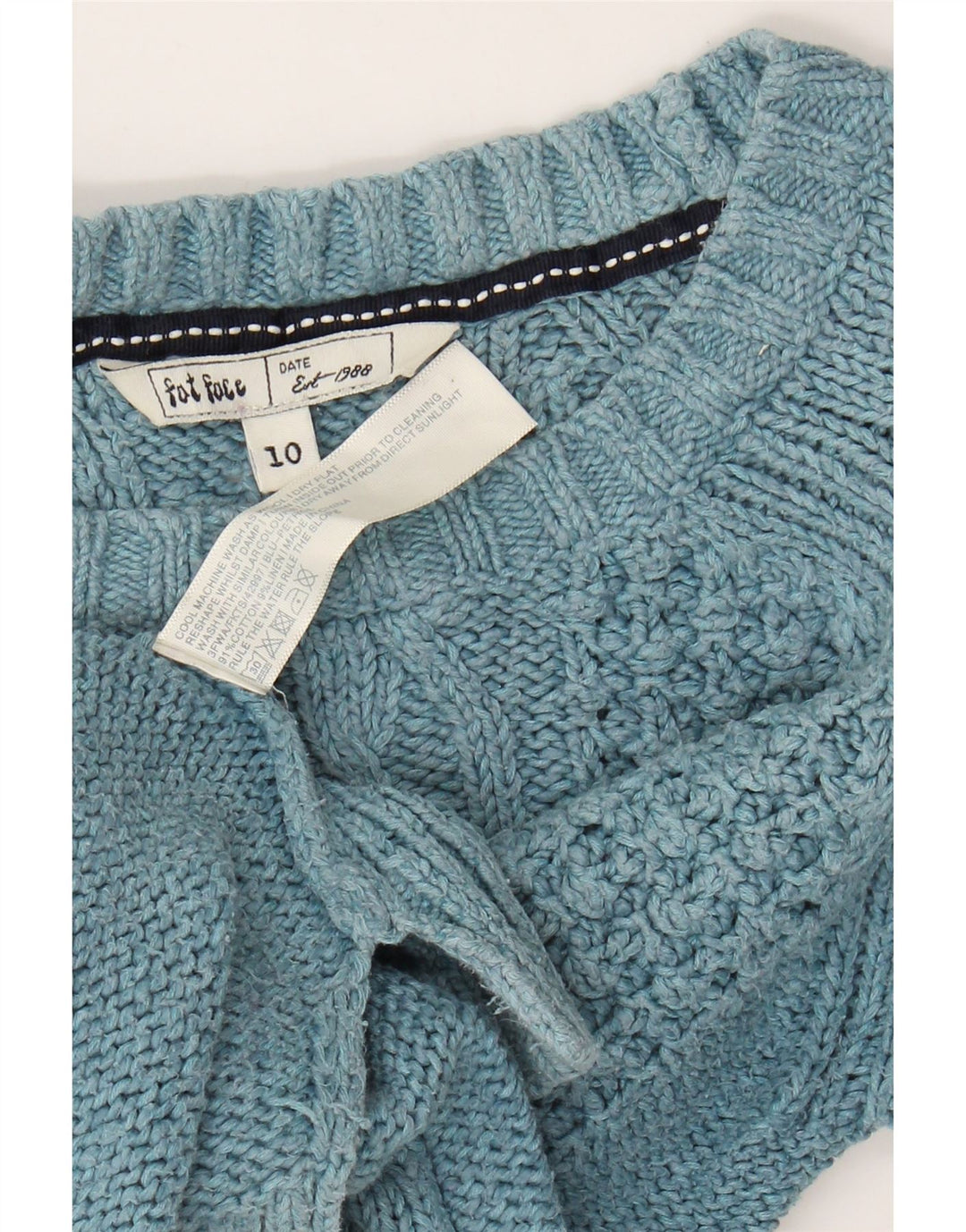 FAT FACE Womens Crew Neck Jumper Sweater UK 10 Small Blue Cotton