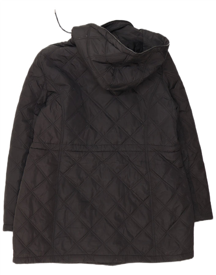 DKNY Quiltet overfrakke med hætte til kvinder UK 18 XL Sort Polyester
