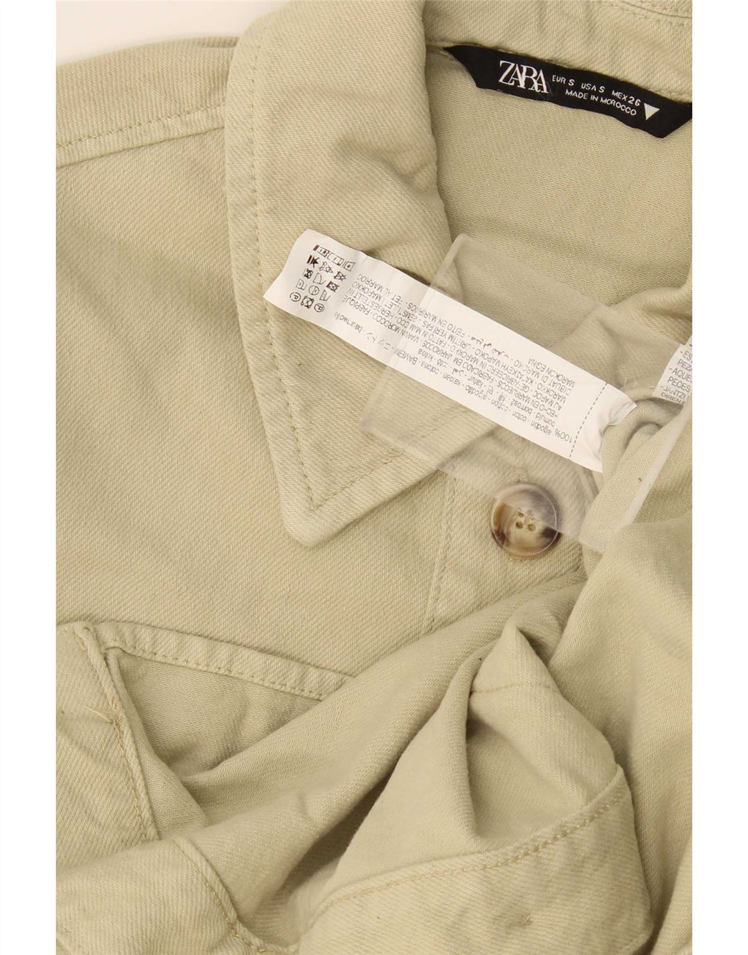 Zara Dame Oversized Denim Shirt UK 10 Small Beige Bomuld