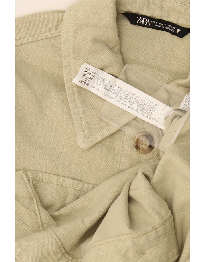 Zara Dame Oversized Denim Shirt UK 10 Small Beige Bomuld