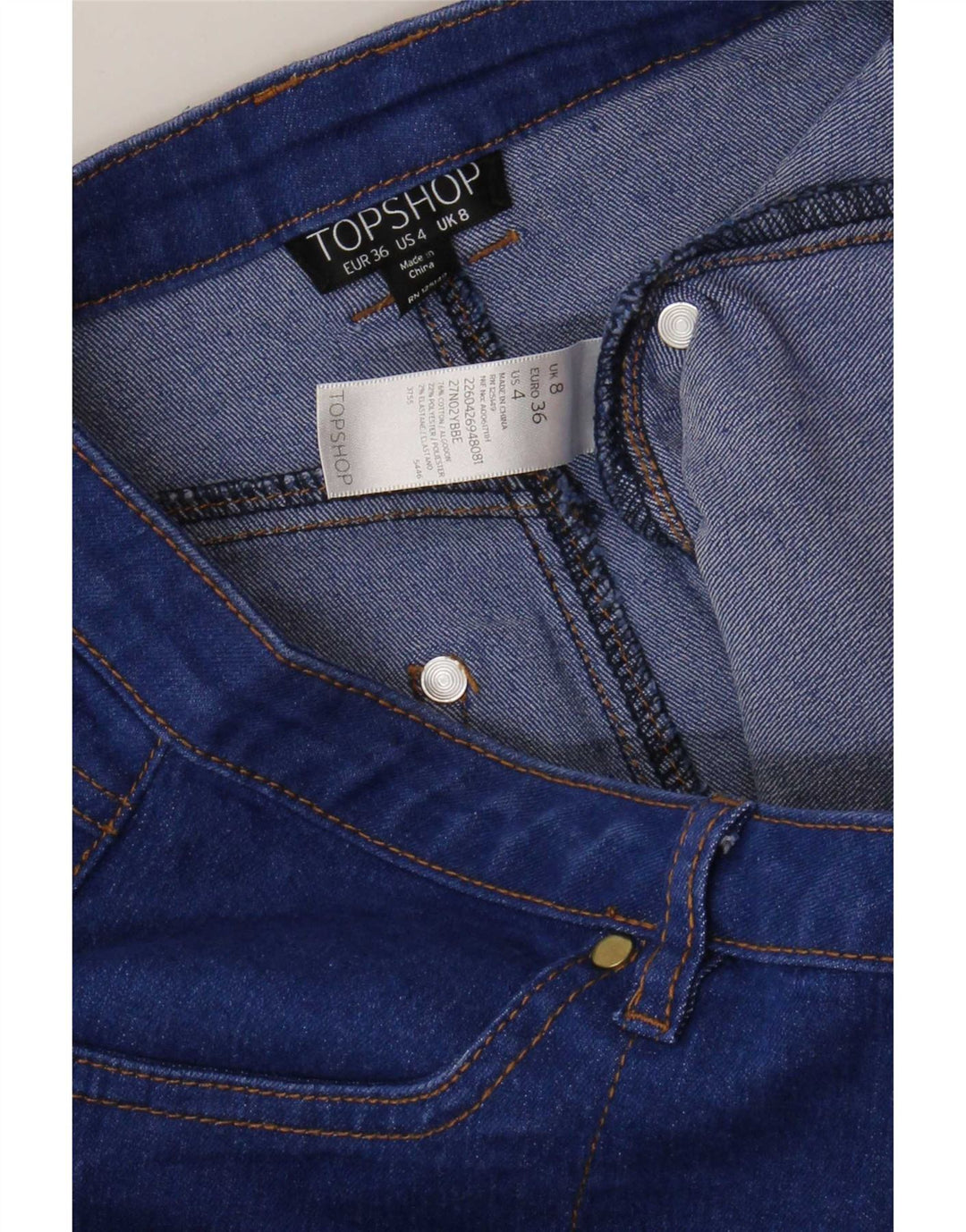 Topshop Dame Mini Denim Nederdel UK 8 Small W26 Blue Polyester