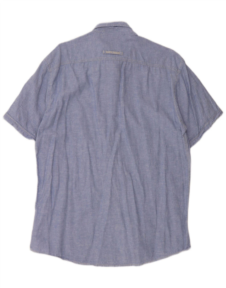 CAMEL ACTIVE Kortærmet skjorte til mænd med normal pasform, stor blå flækket hør