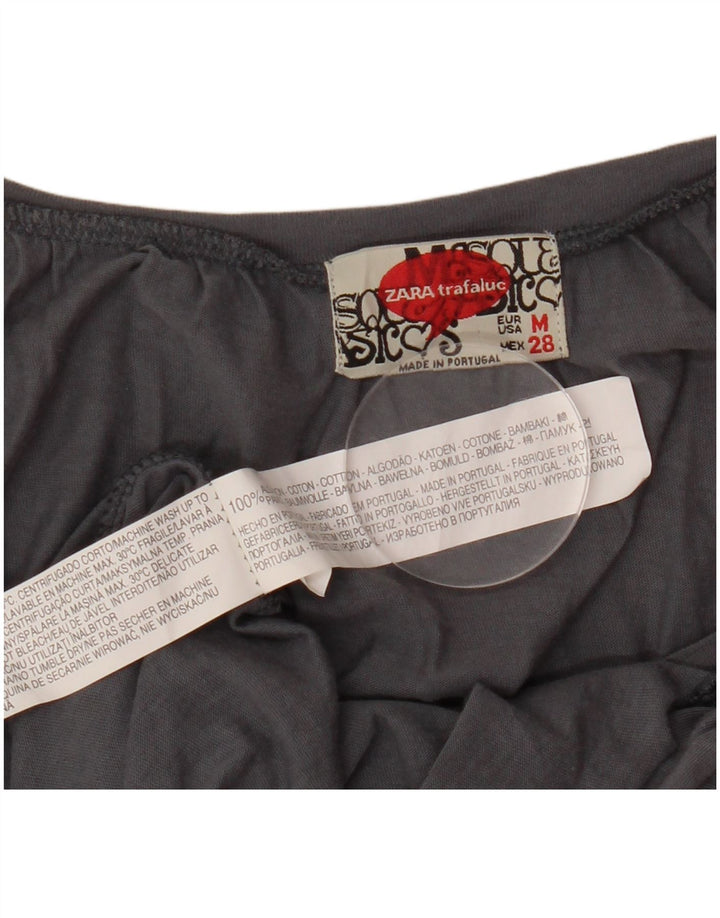 ZARA Dame Trafaluc 3/4 ærmet bluse top UK 12 mellemgrå bomuld