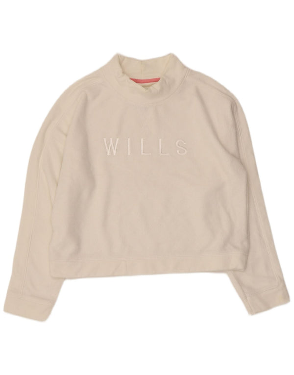 Jack Wills Womens Crop Graphic Sweatshirt Jumper UK 14 Large White
