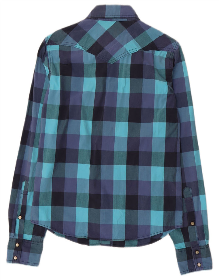 Hollister herre vestlig skjorte lille blå Gingham bomuld