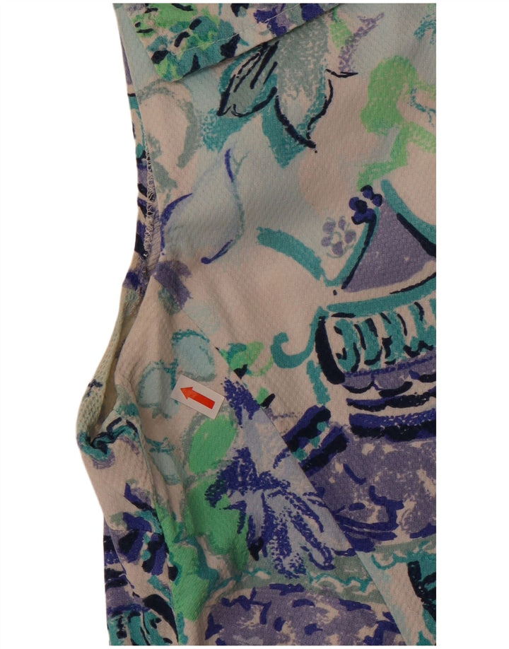 Vintage Kvinders Ærmeløs A-Line Kjole UK 12 Medium Off White Floral