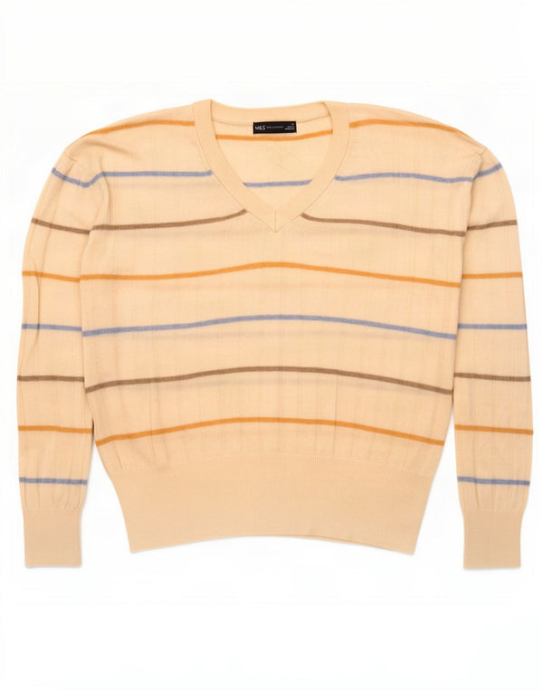 Marks & Spencer Dame V-hals sweater UK 14 Medium Off White Stribet