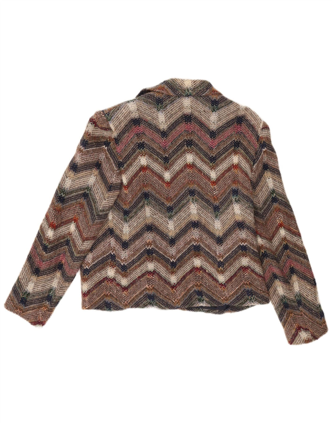 Vintage Dame Strik Open Blazer Jacket UK 12 Medium Multicolored Chevron