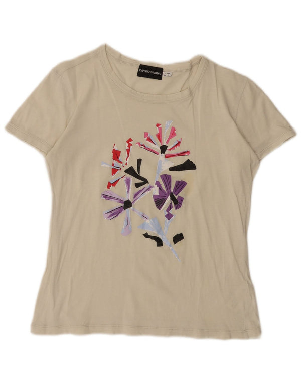 Emporio Armani Womens Graphic T-Shirt Top IT 44 Medium Off White Cotton
