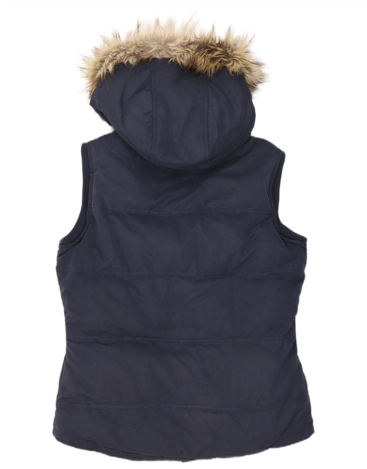 Fat Face Dame Hætte Polstret Gilet UK 10 Small Navy Blue Polyester
