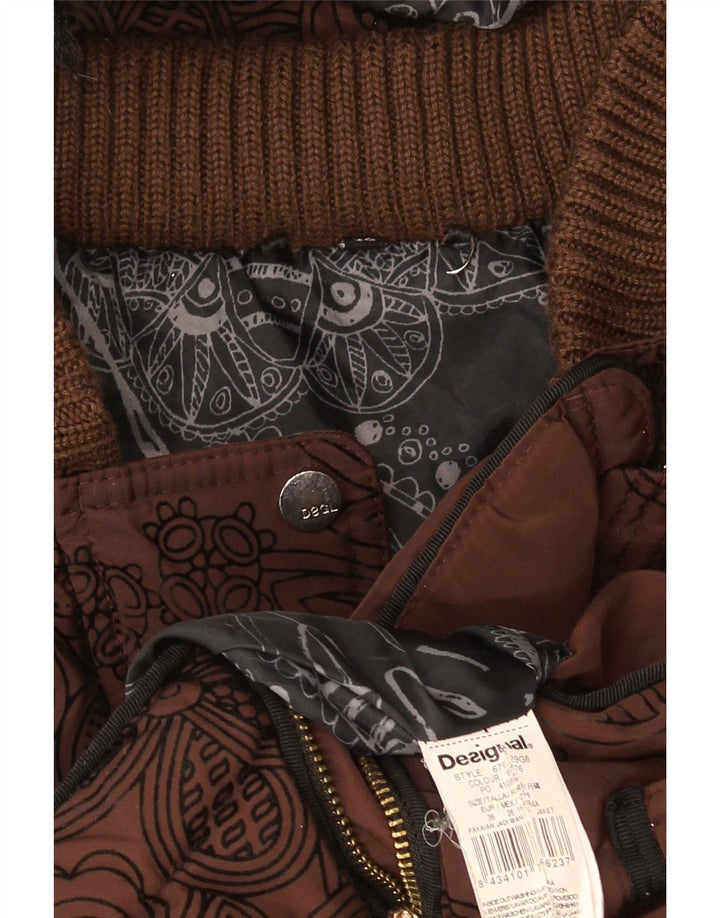 Desigual Dame Hætte Oversized Polstret Jakke EU 36 Small Brown Floral