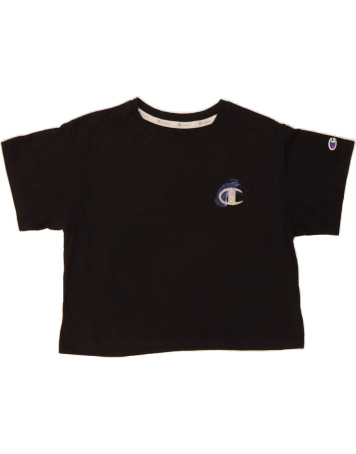 CHAMPION Womens Crop T-Shirt Top UK 14 Medium Black Cotton Vintage Champion and Second-Hand Champion from Messina Hembry 