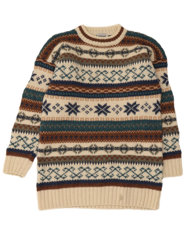 Vintage trøje med rund hals til mænd Medium Beige Fair Isle Wool