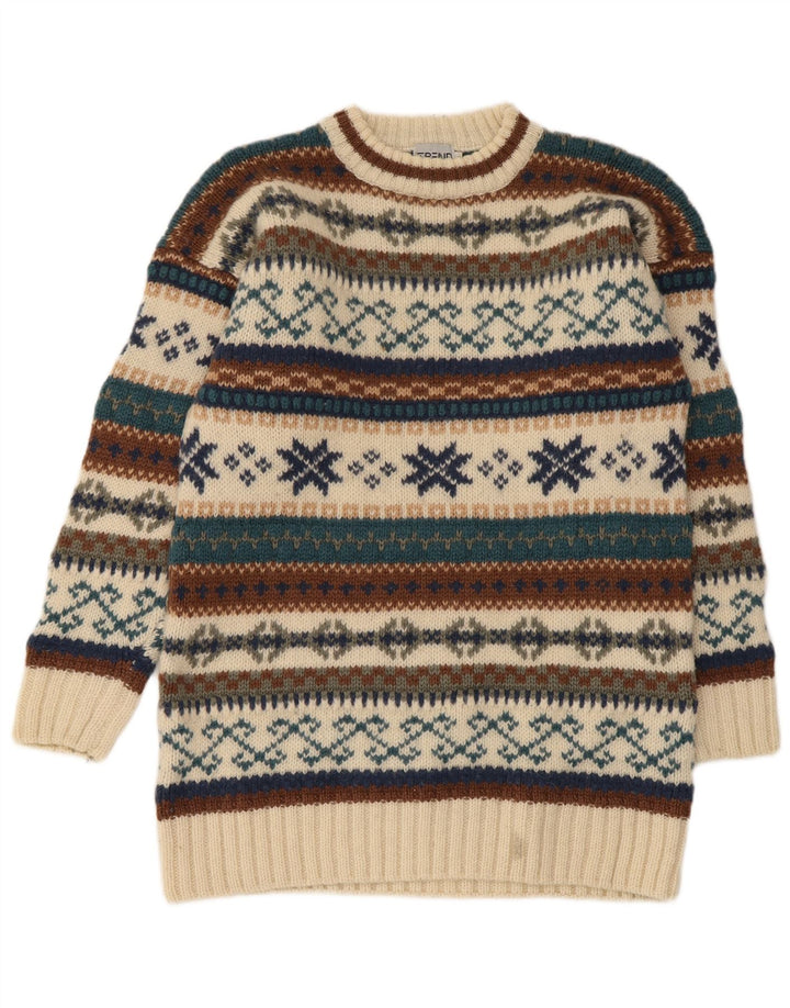 Vintage trøje med rund hals til mænd Medium Beige Fair Isle Wool
