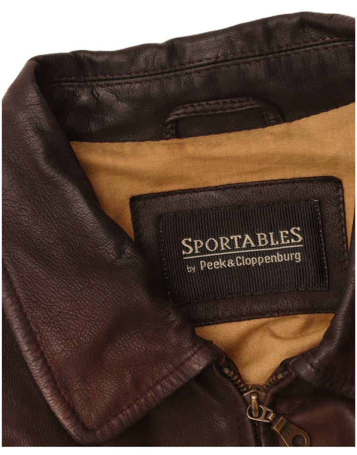 Peek & Cleppenburg Herre Læderjakke UK 40 Stor Brun Læder