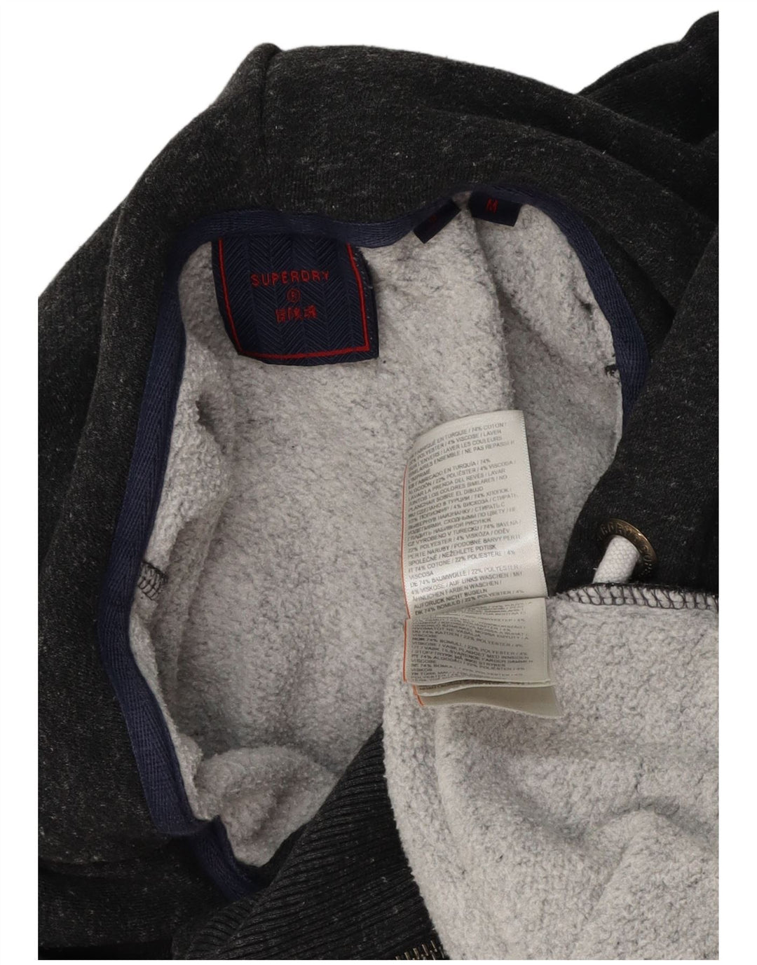 Superdry Herre grafisk hættetrøje med lynlås, mellemgrå flækket bomuld