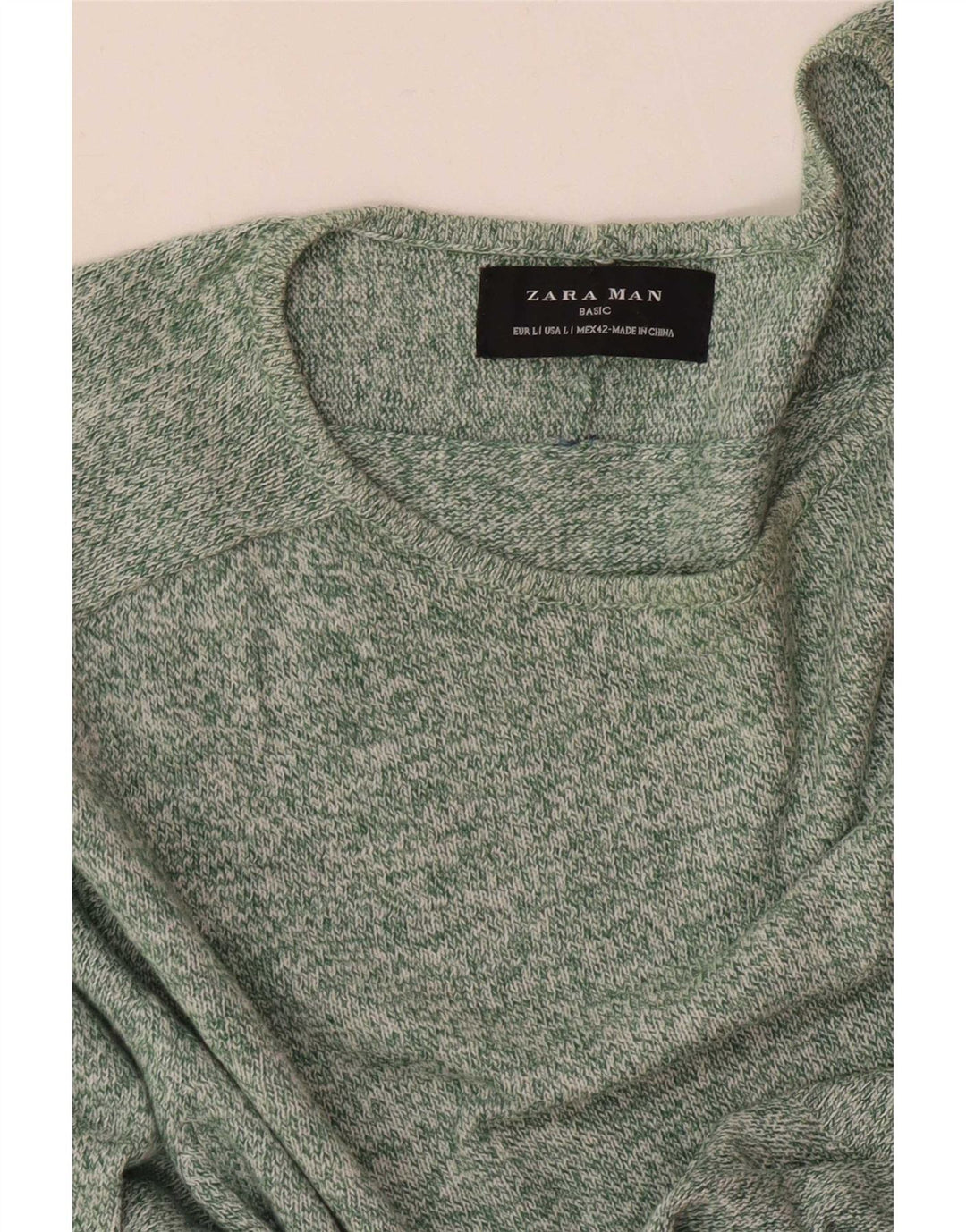 Zara Herre Boat Neck Jumper Sweater Large Grøn Flecked
