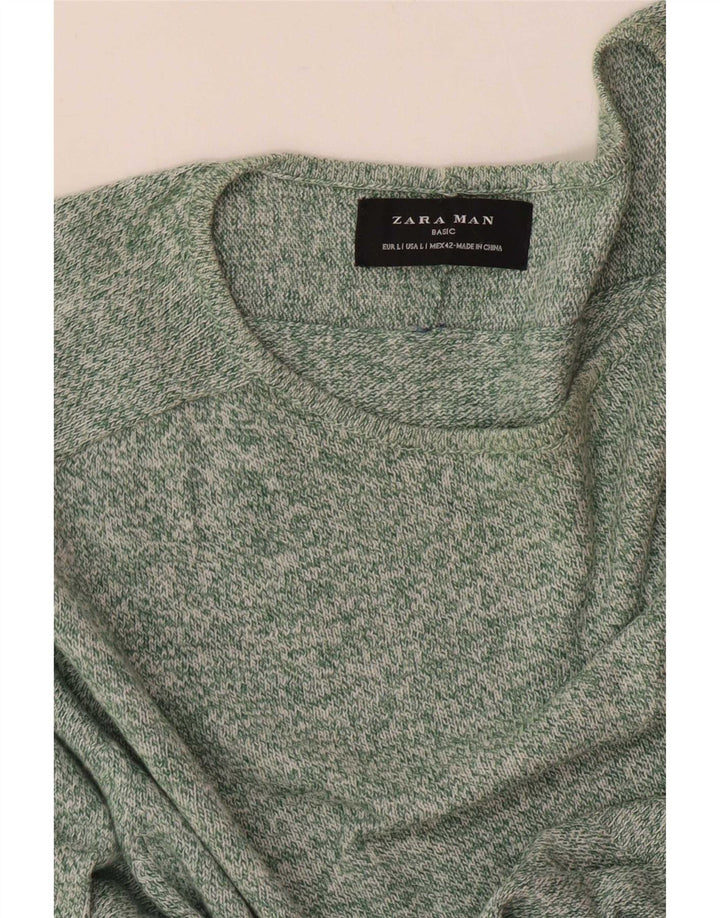 Zara Herre Boat Neck Jumper Sweater Large Grøn Flecked
