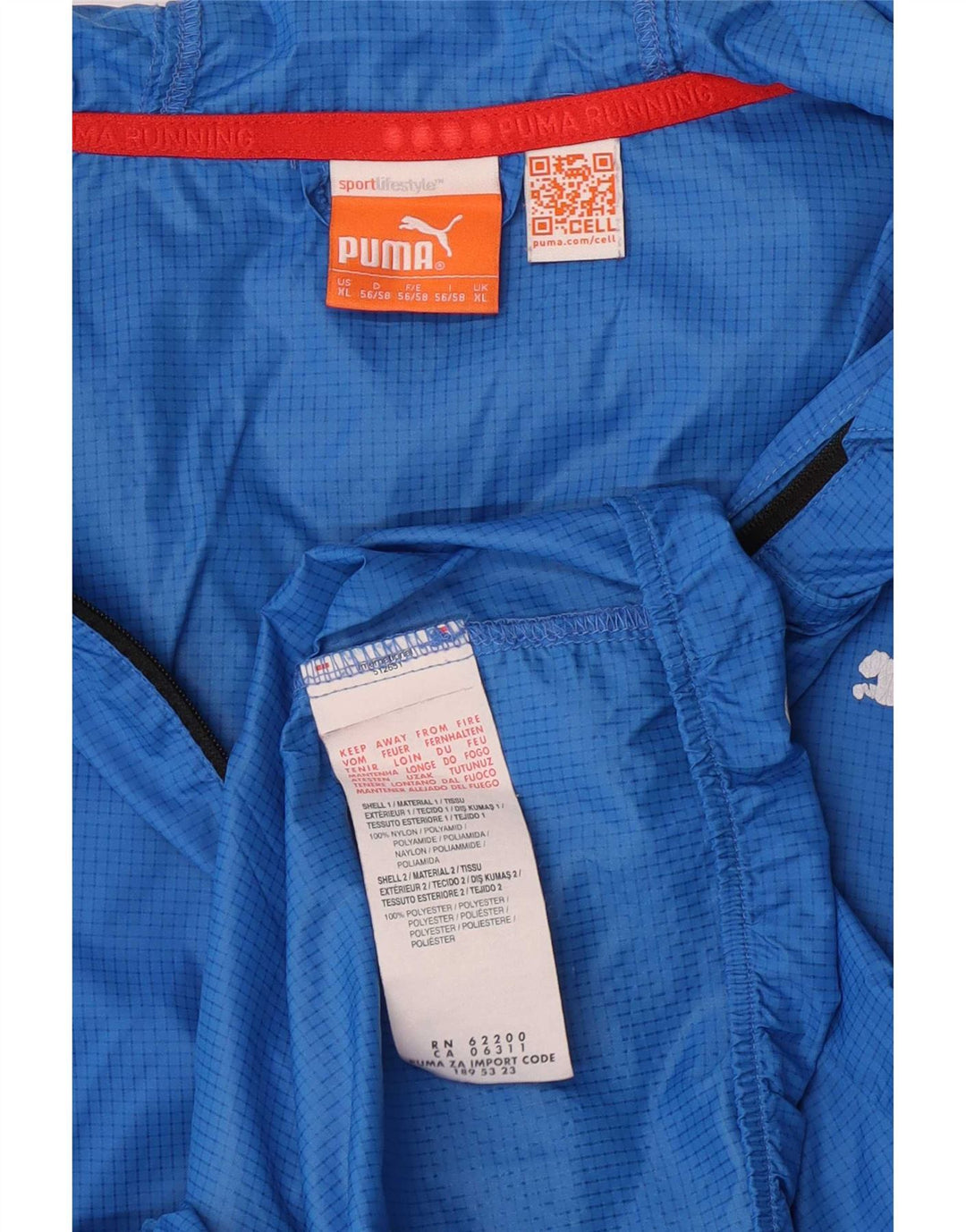 Puma Regnjakke med hætte til mænd UK 42 XL blå ternet nylon