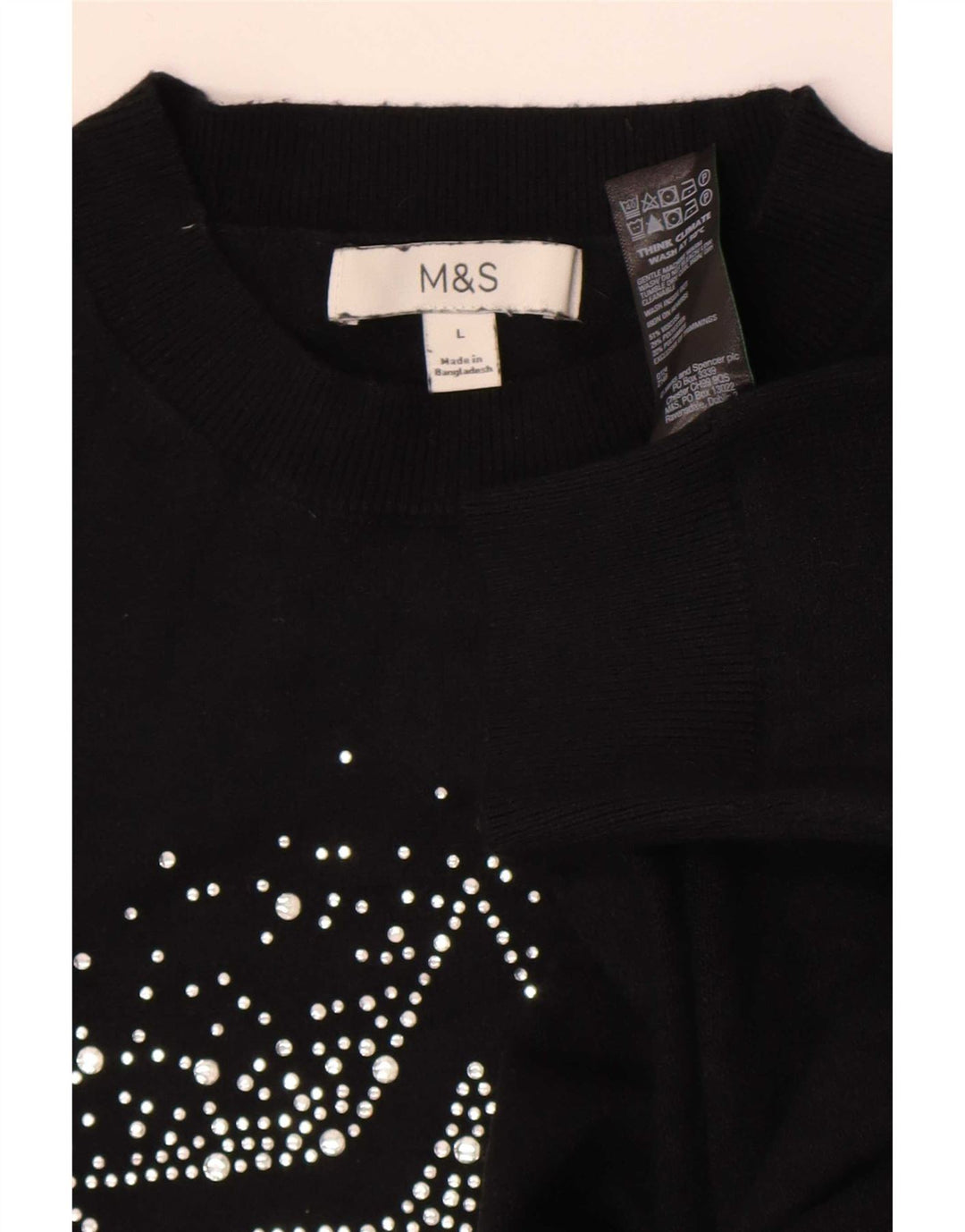 Marks & Spencer Dame grafisk rund hals sweater UK 16 Large Black