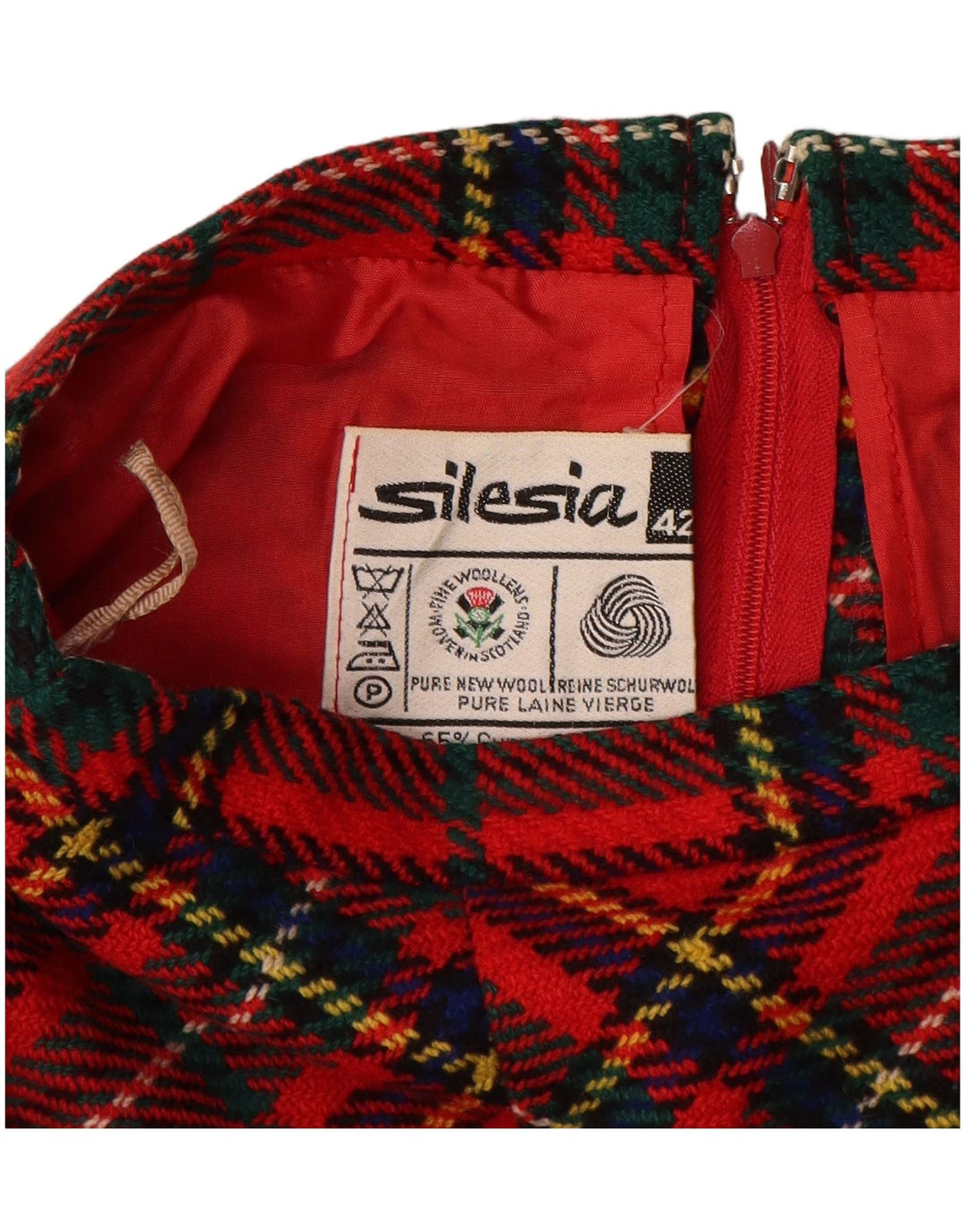 SILESIA Dame Højtaljet Flared Nederdel EU 42 Large W28 L28 Rød Plaid