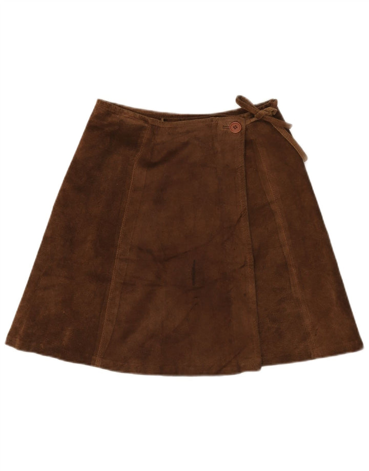 Vintage Dame Ruskind Mini Wrap Skirt IT 42 Medium W26 Brunt Læder