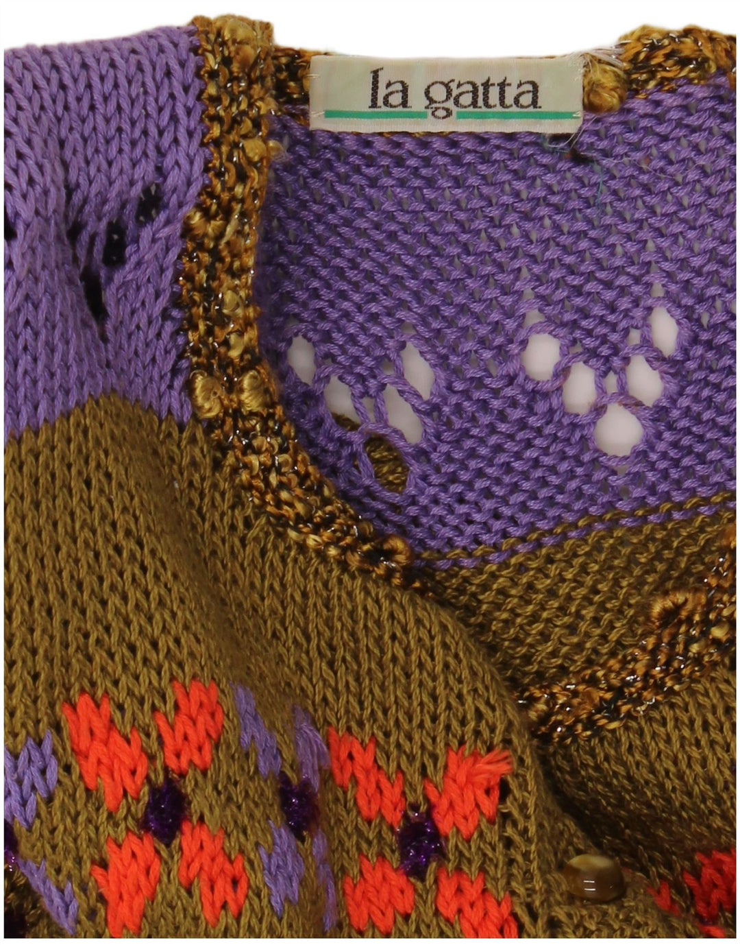 Vintage kortærmet cardigan sweater til kvinder UK 14 Medium Khaki Colourblock