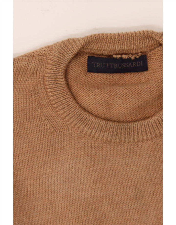 TRUSSARDI Mens Crew Neck Jumper Sweater XL Brown Virgin Wool Vintage Trussardi and Second-Hand Trussardi from Messina Hembry 