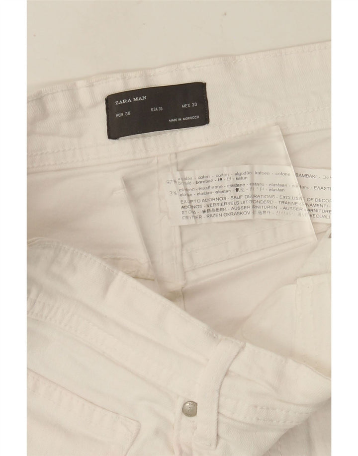 Zara Mens Distressed Cropped Jeans EU 38 Small W30 L25 White Bomuld