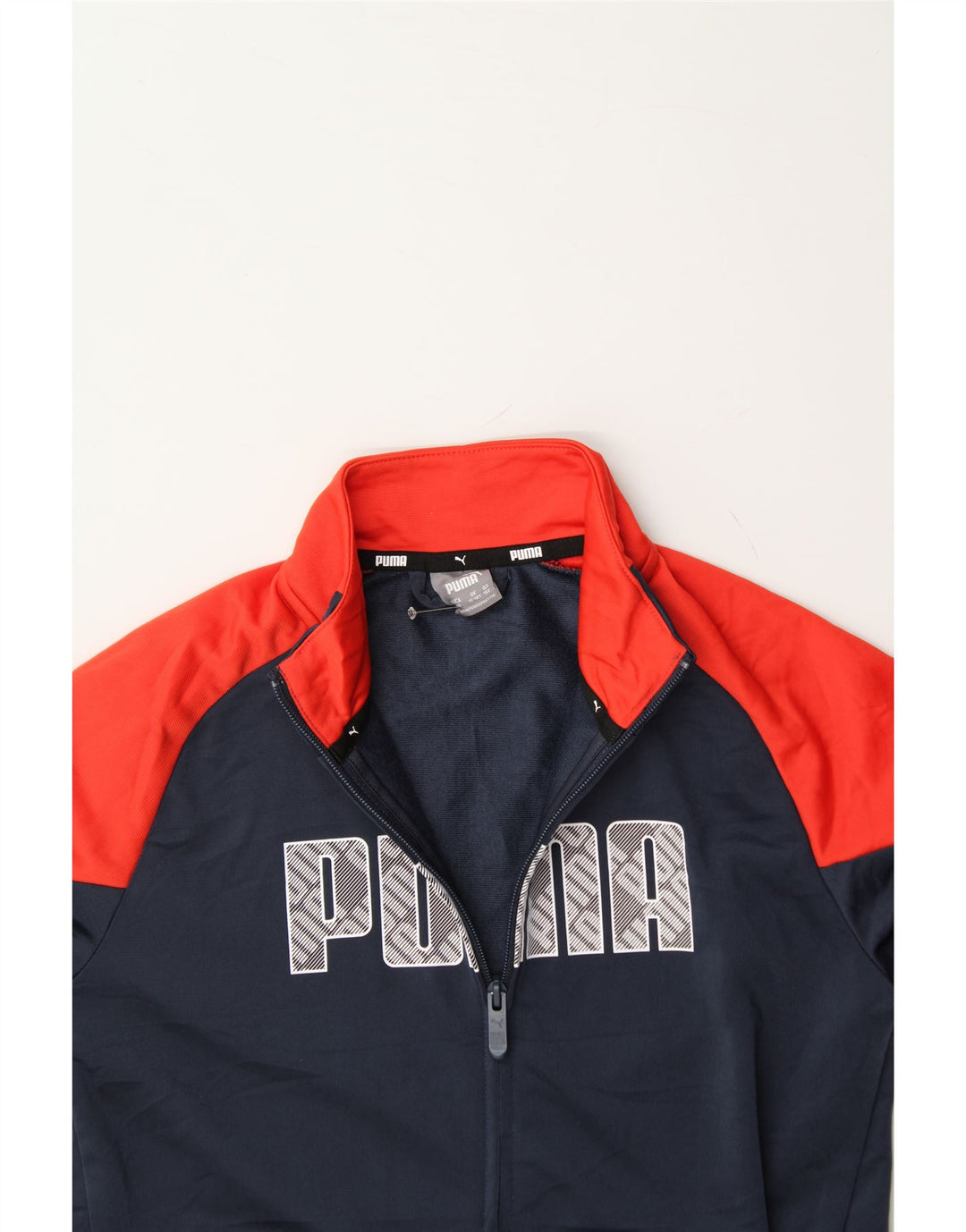 PUMA Boys Graphic Tracksuit Top Jacket 11-12 Years Navy Blue Colourblock Vintage Puma and Second-Hand Puma from Messina Hembry 