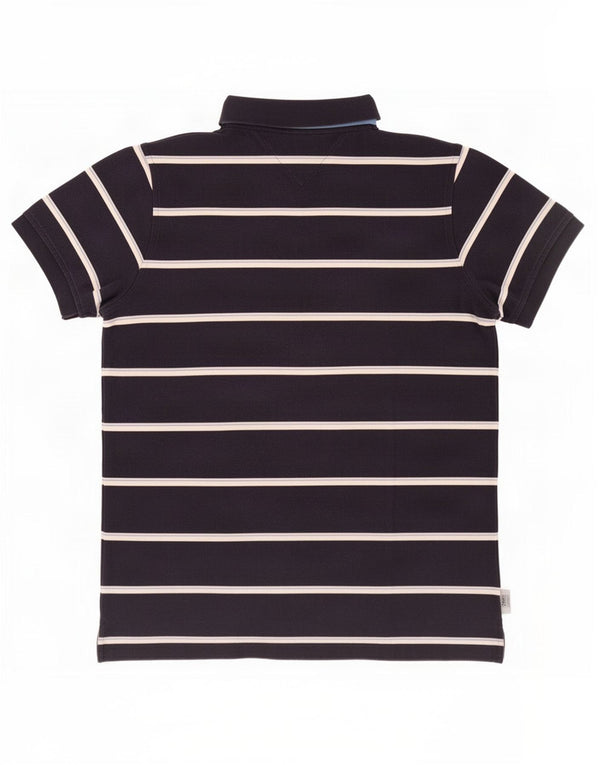 Tommy Hilfiger Mens Slim Fit Polo Shirt Large Navy Blue Striped Cotton