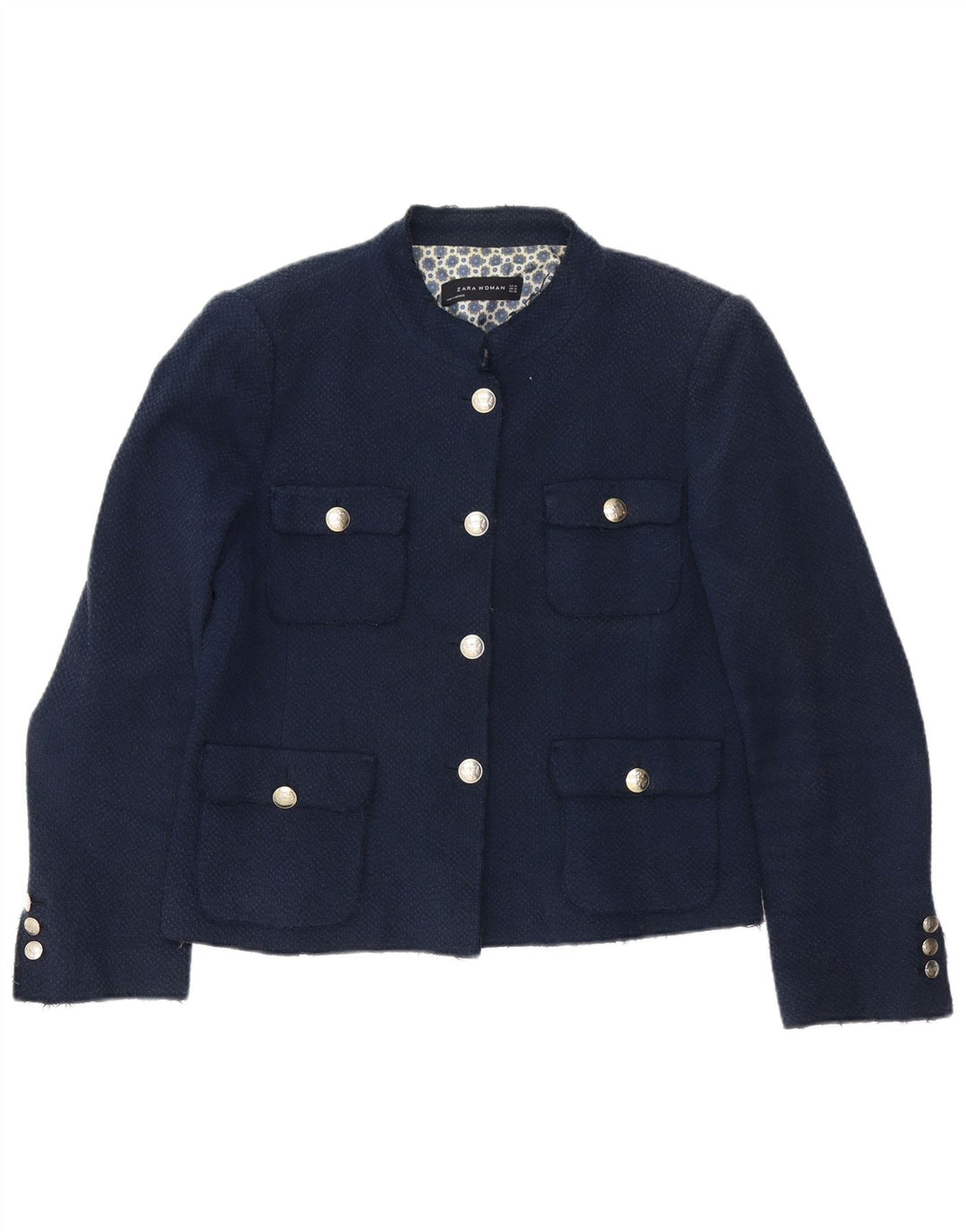 Zara Dame 4-knaps blazerjakke UK 18 XL Navy Blue Acetate