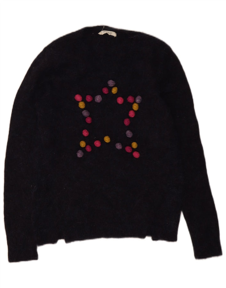 White Stuff Dame Grafisk Crew Neck Jumper Sweater UK 10 Small Navy Blue