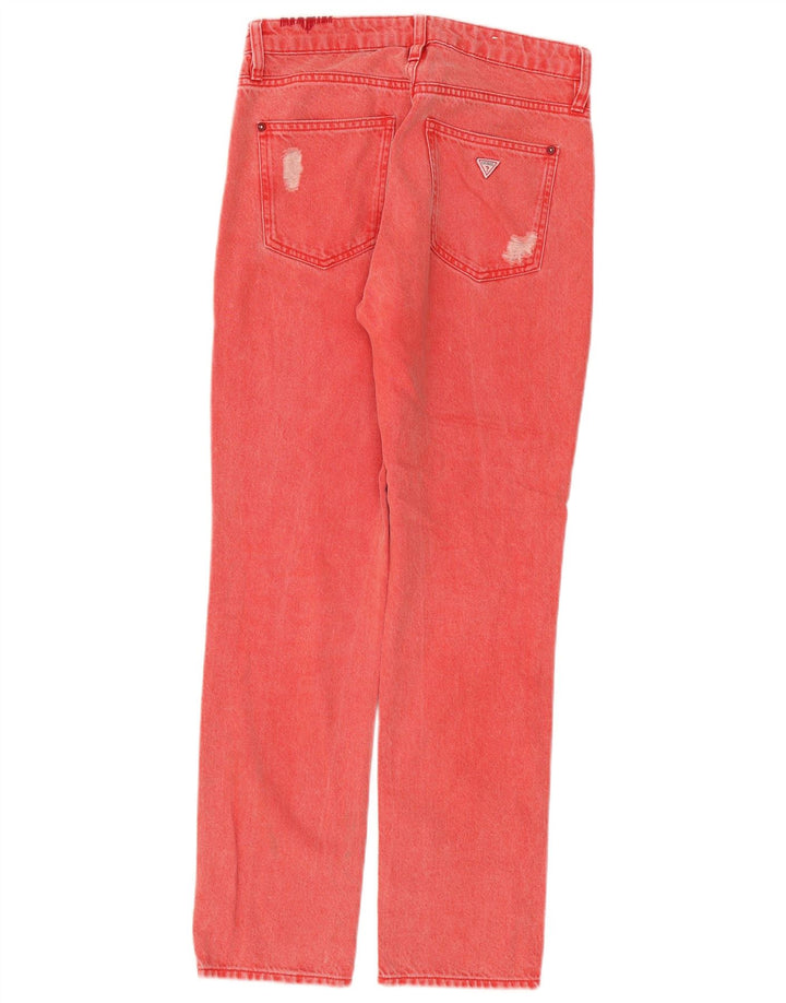 Guess Dame Distressed Straight Jeans W26 L28 Rød Bomuld