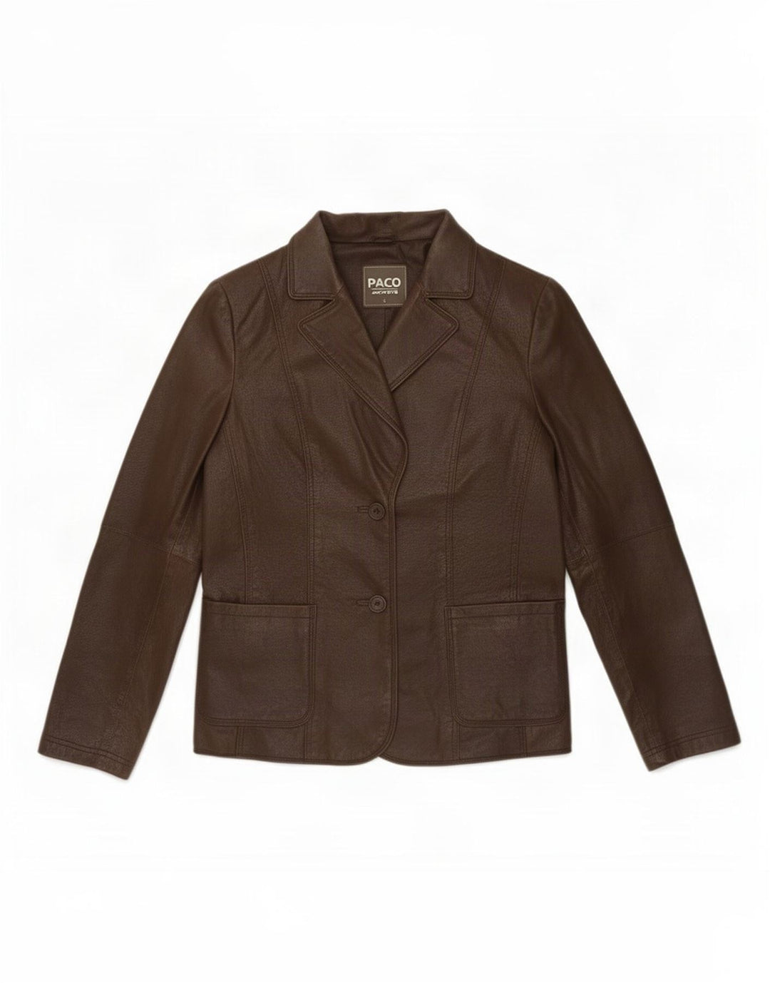Paco Dame 2 Knaps Læder Blazer Jakke UK 16 Stor Brun
