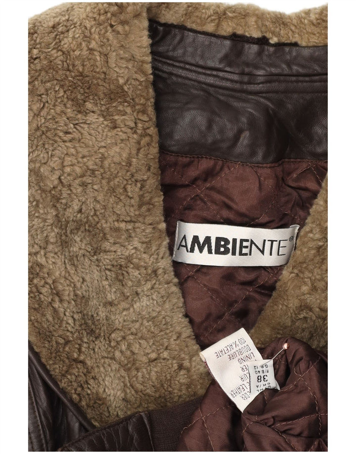 Ambiente Womens Crop Oversized læderjakke UK 12 medium brunt læder