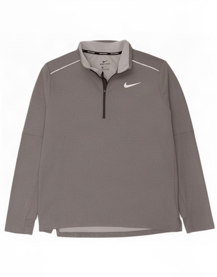Nike Herre Dri Fit Pullover med lynlås-hals Træningsdragt Top Stor grå polyester