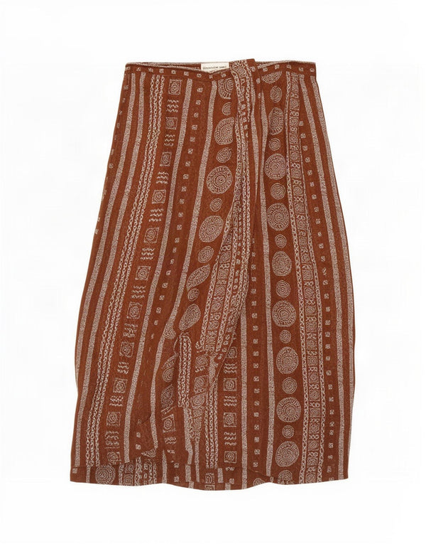 Vintage Midi-nederdel til kvinder UK 16 Large W32 Brown Geometric Viscose
