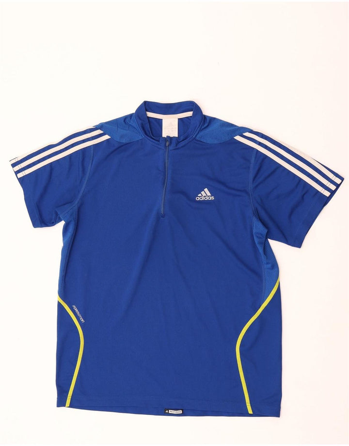 Adidas T-shirt med lynlås til mænd, mellemblå polyester