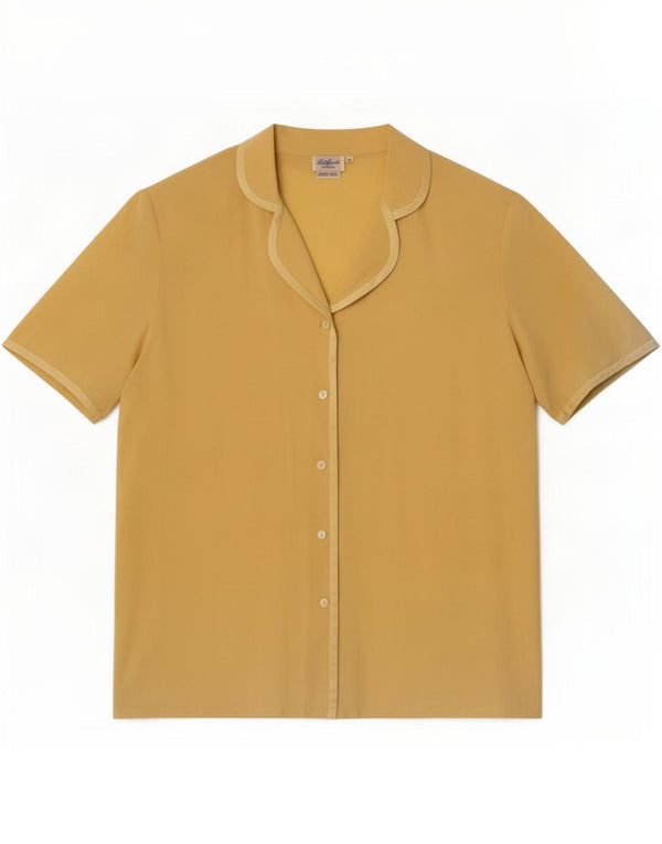 Luisa Spagnoli Womens Short Sleeve Shirt Blouse UK 14 Medium Yellow Silk