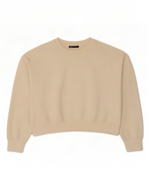 Zara Womens Crop Oversized Sweatshirt Jumper UK 14 Medium Off White