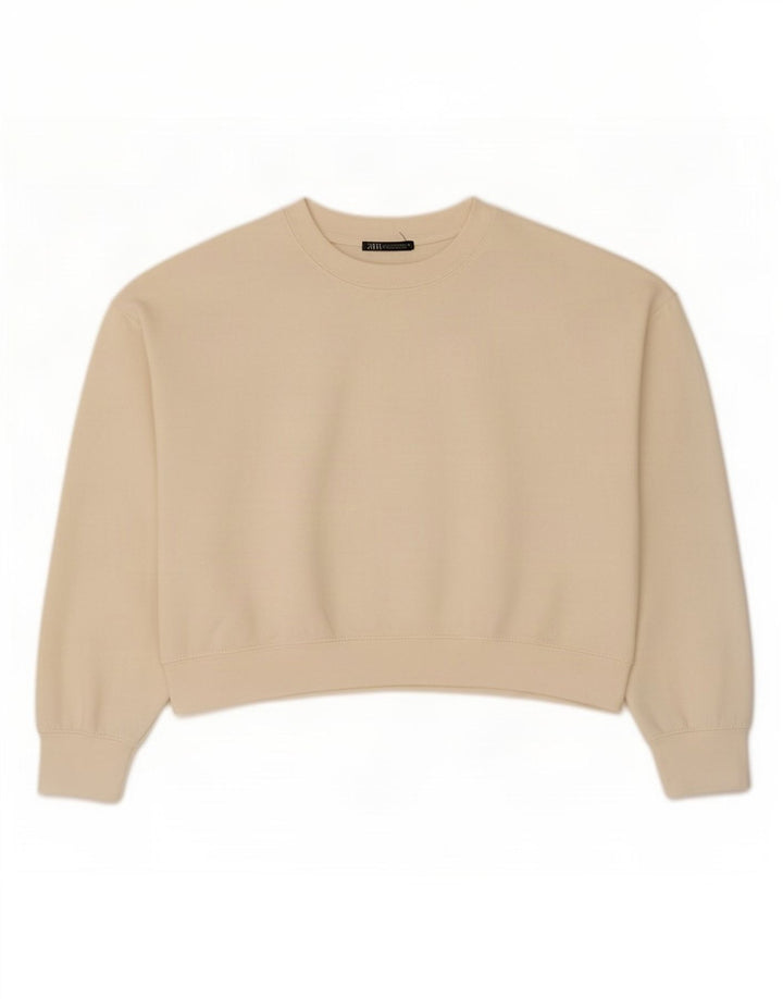 Zara Womens Crop Oversized Sweatshirt Jumper UK 14 Medium Off White