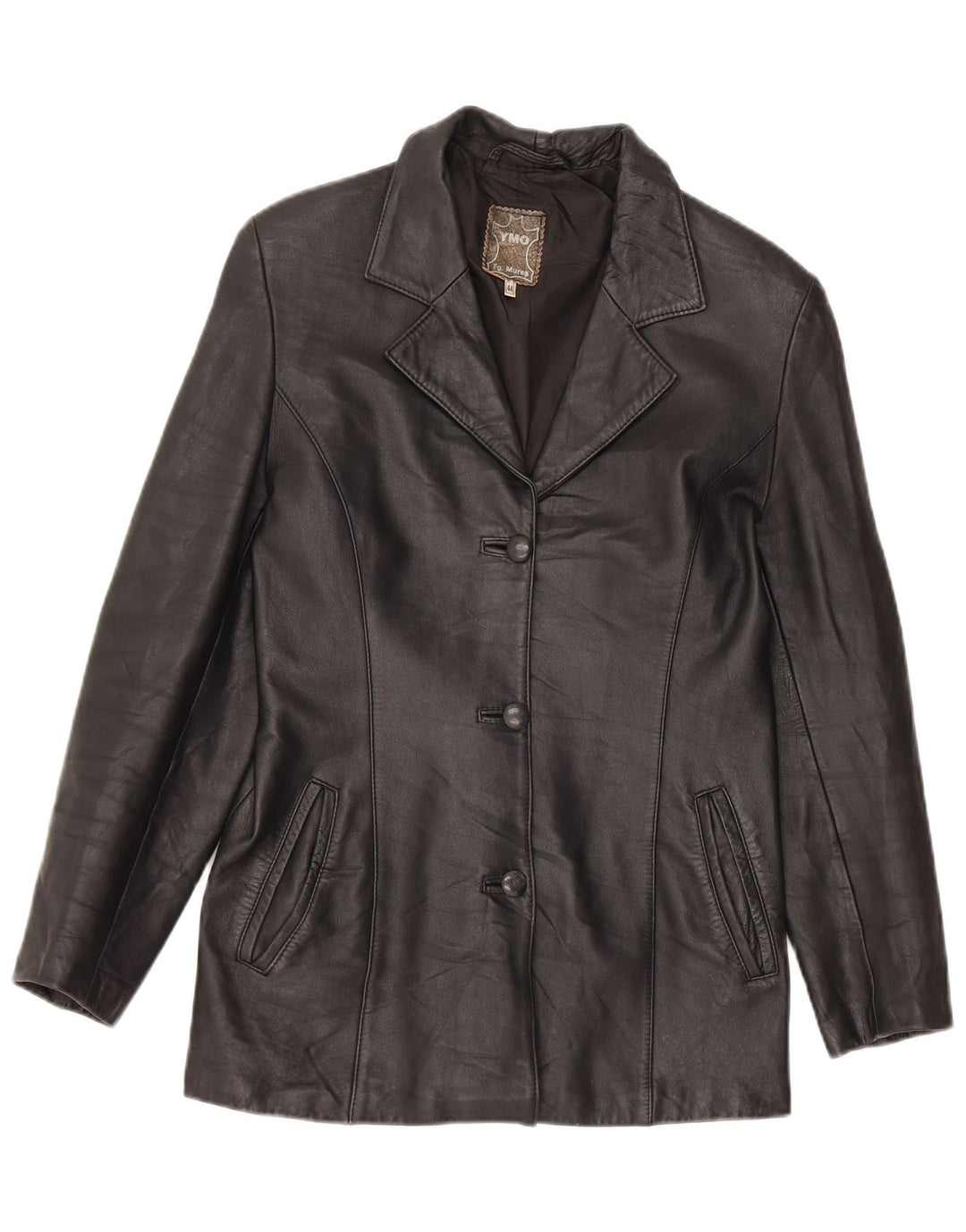 VINTAGE Womens Leather Jacket IT 44 Medium Black