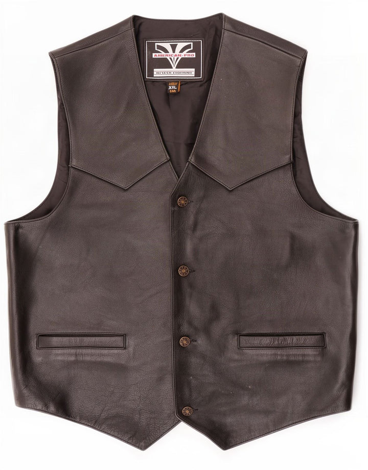 Vintage herre læder vest 2XL sort