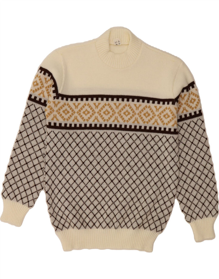 VINTAGE Mens Crew Neck Jumper Sweater IT 52 Large Beige Argyle/Diamond Vintage Vintage and Second-Hand Vintage from Messina Hembry 