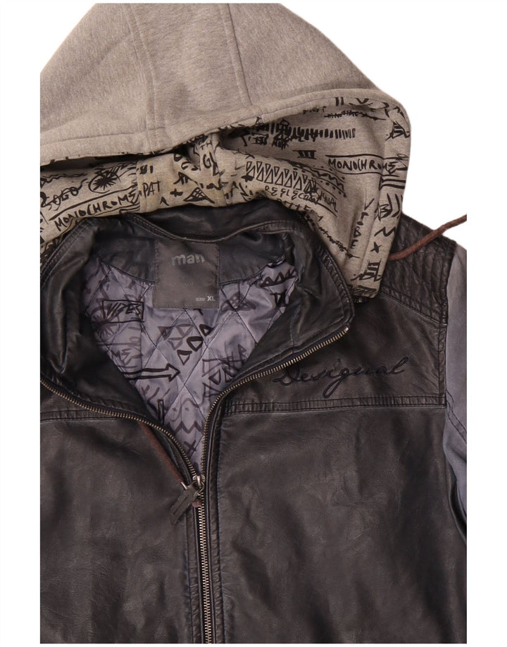 Desigual Herre Hooded Bomber Jacket UK 42 XL Navy Blue Polyurethane