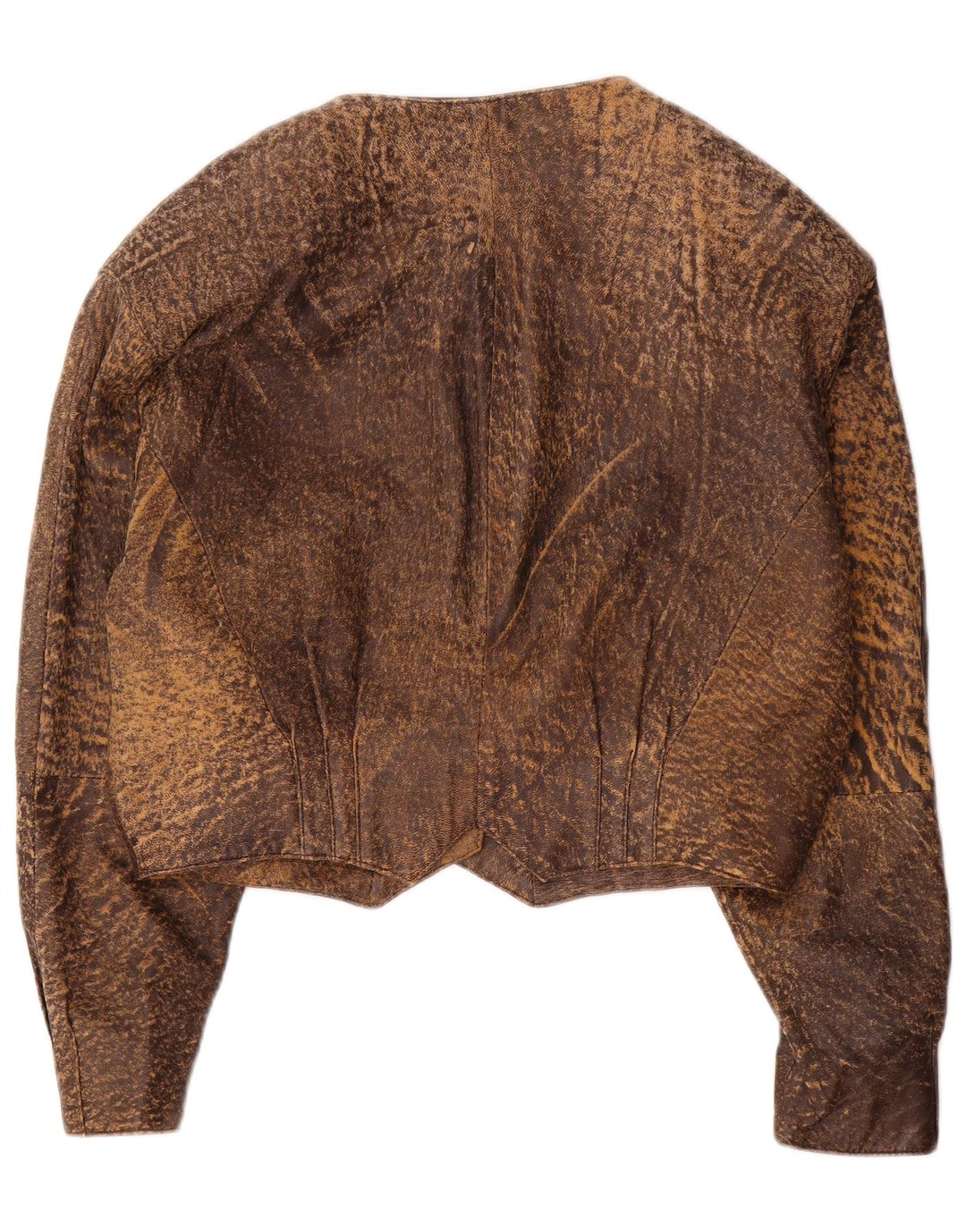 Vintage Dame Crop Læderjakke IT 42 Medium Brown Animal Print Læder